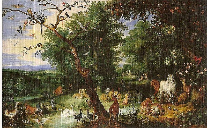 unknow artist Paradiesische Landschaft und Erbsunde Germany oil painting art
